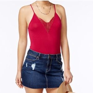 American Rag Lace Trim Cheeky Bodysuit Persian Red